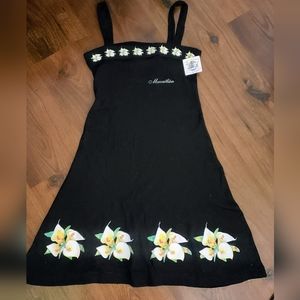 Y2k Mazatlan Black Cotton Dress with Flowers